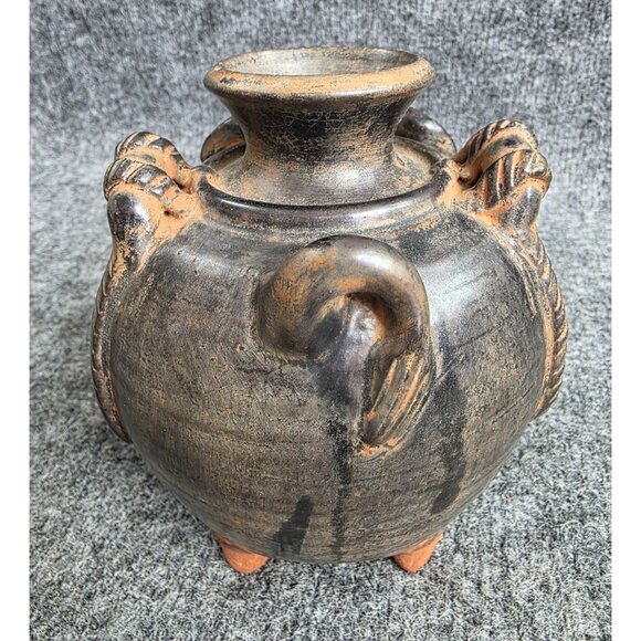 Elephant-Themed Black Terracotta Decorative Pot Made In Thailand - Picture 7 of 9